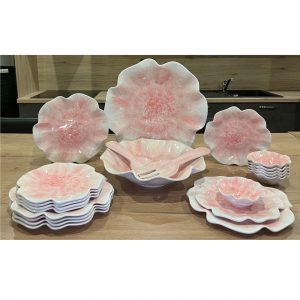 Service Vaisselle en Mélamine Fleur Rose 22 pièces