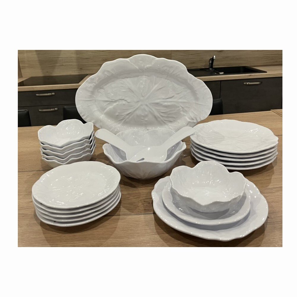 Service Vaisselle en Mélamine Fleur Blanche 22 Pièces