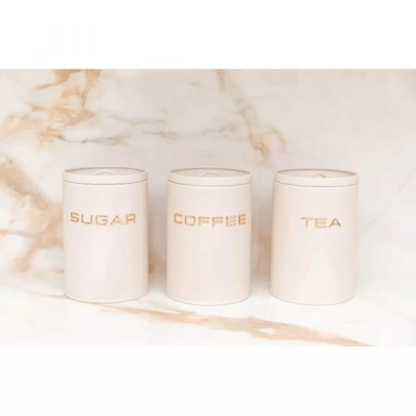 Lot De Trois Boites en Acier Beige, Café, Thé et Sucre. – Image 3