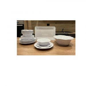 Service Vaisselle Blanc 20Pièces en Mélamine Corde Blanche.